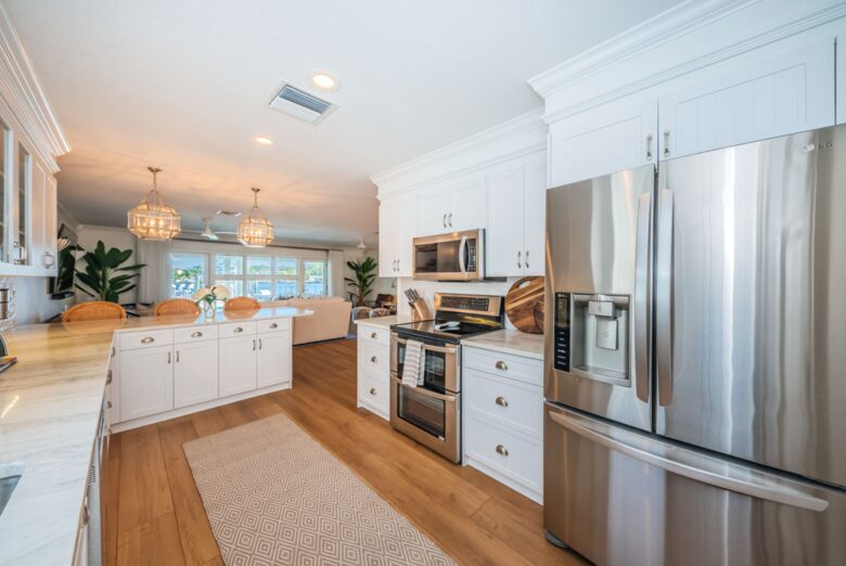 Renovated kitchen with granite countertops