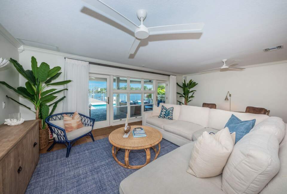 Open living room with gorgeous views of the water