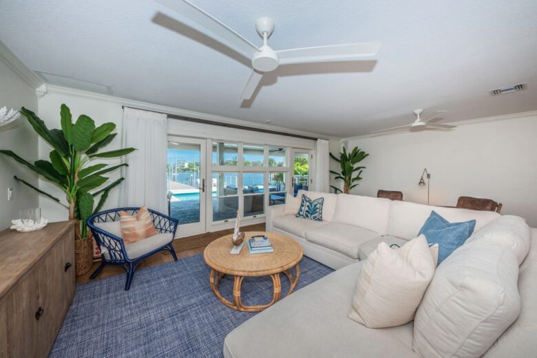 Open living room with gorgeous views of the water