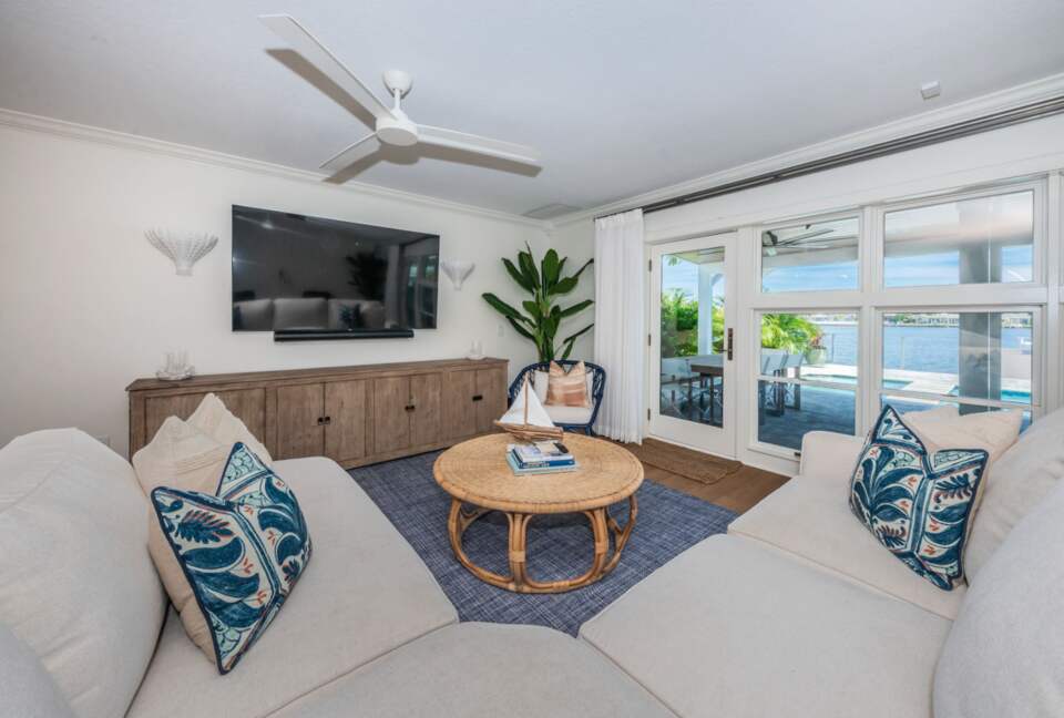 Open living room with gorgeous views of the water