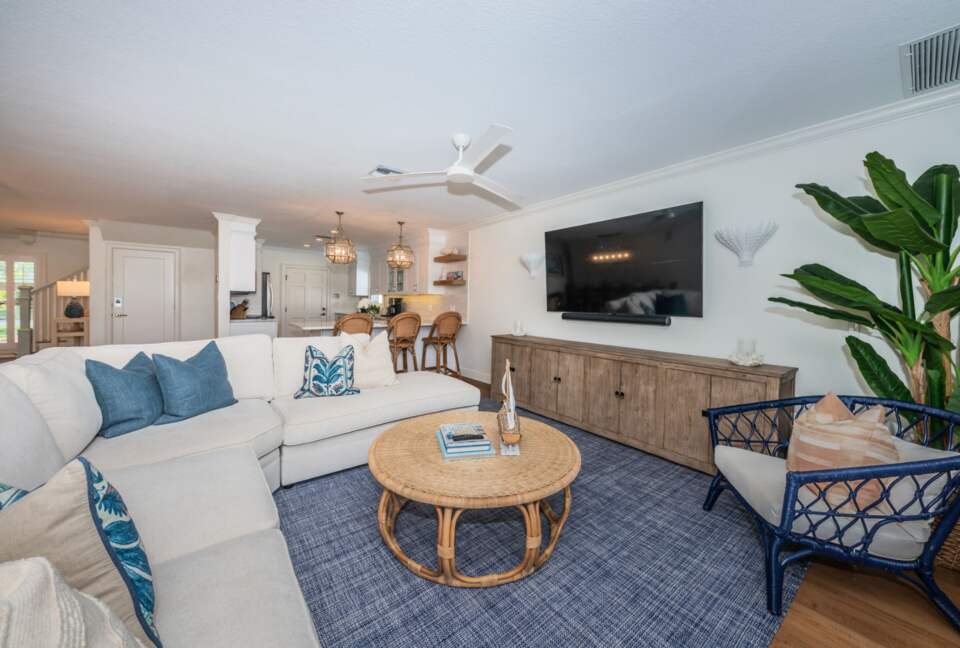 Open living room with gorgeous views of the water