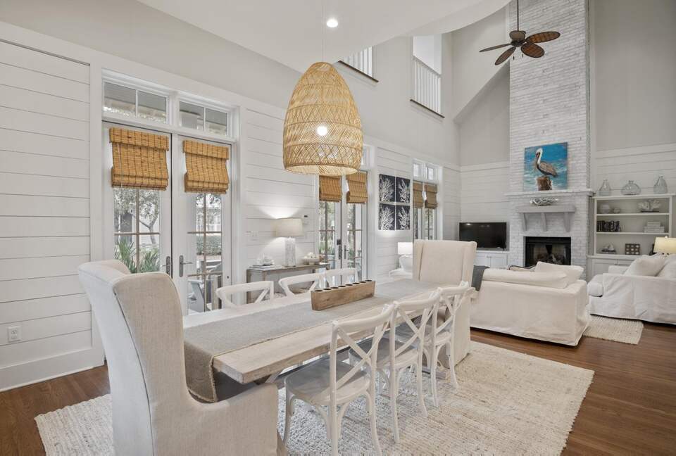 Open living room to kitchen and dining