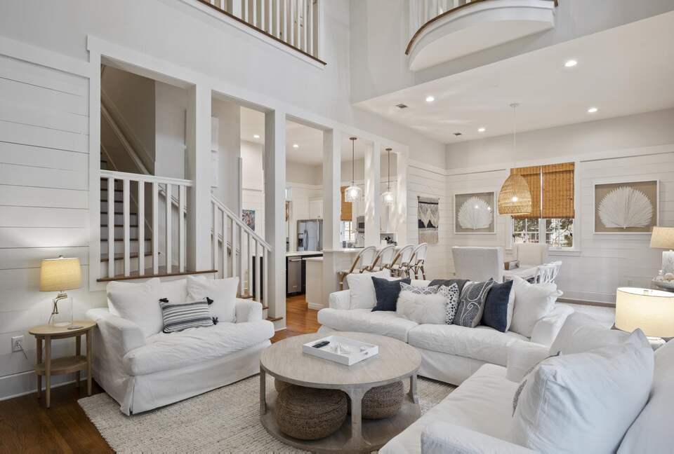 Open living room to kitchen and dining