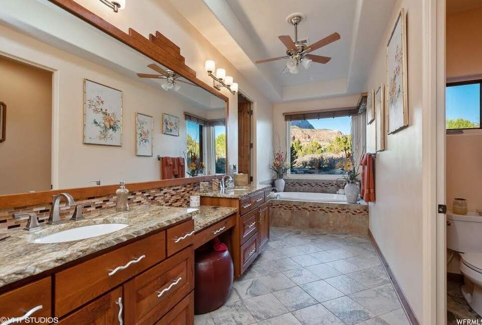 Home Exchange in St. George, UT, master bathroom soaker tub with views
