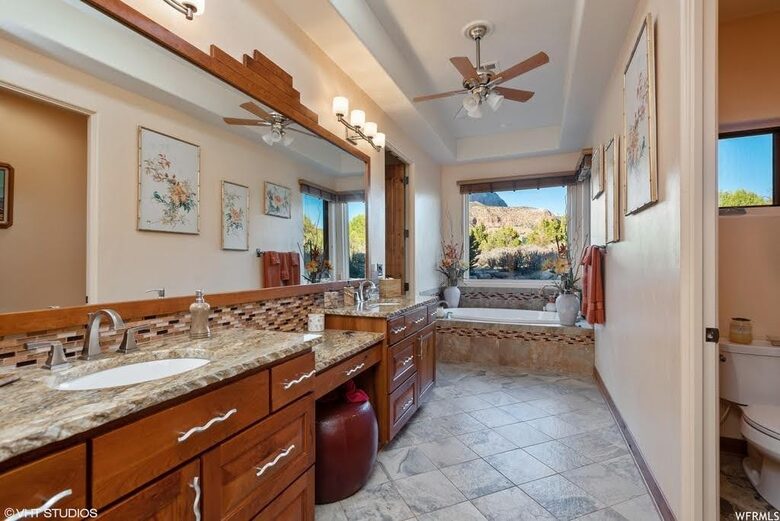 Home Exchange in St. George, UT, master bathroom soaker tub with views