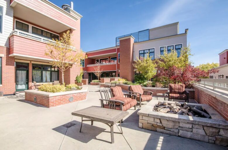 Steamboat Springs downtown penthouse courtyard with fire pit