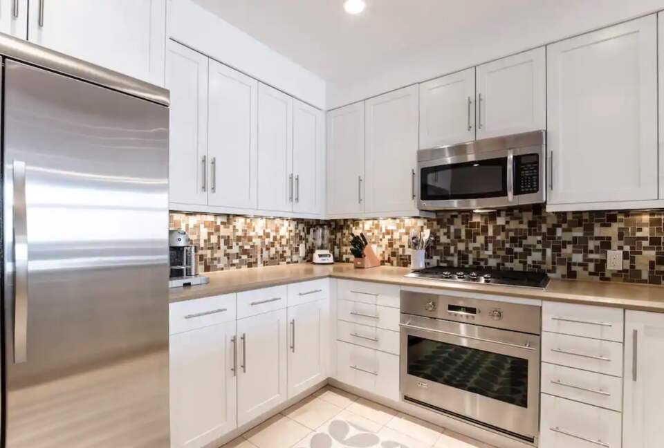Kitchen with stainless steel appliances