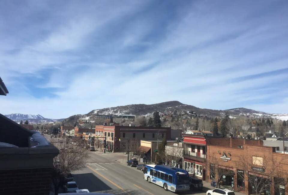 balcony view of downtown and mountains