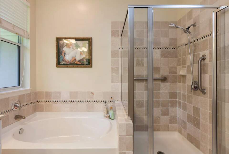Master bathroom with walk-in shower and tub
