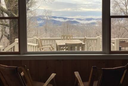 Home Exchange in Fairway, NC, curl up with blanket to watch snow fall