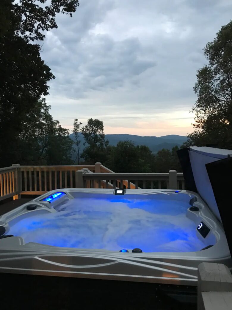 Home Exchange in Fairview, NC, hot tub with a sunset view