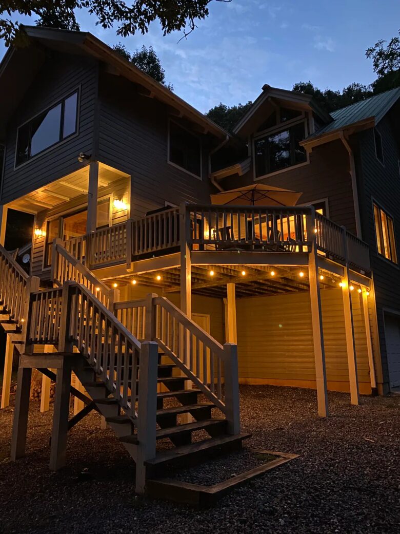 Home Exchange in Fairview, NC, lights on the patio