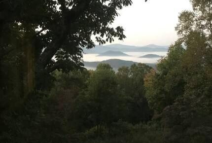 Home Exchange in Fairview, NC, view through the trees of mountains