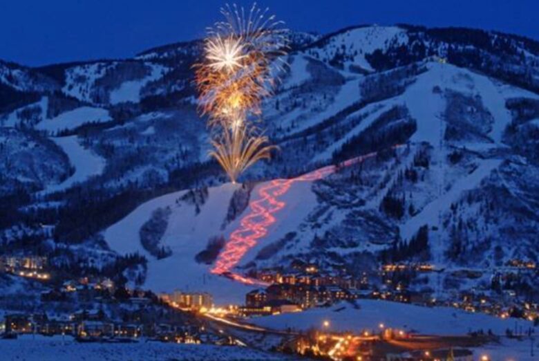 Steamboat ski run at night