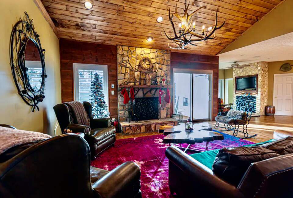 Open living room with fireplace