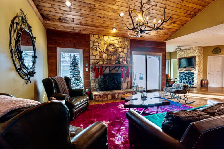 Open living room with fireplace