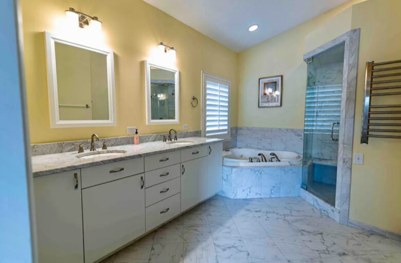 Master bathroom with walk-in shower and tub