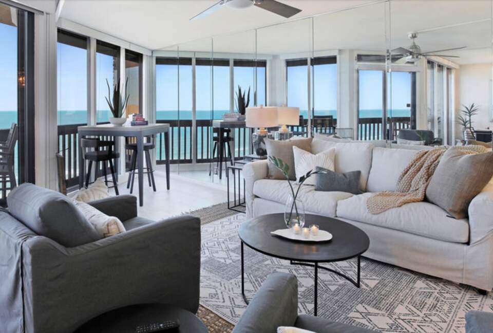 Open living room with gorgeous views of The Gulf