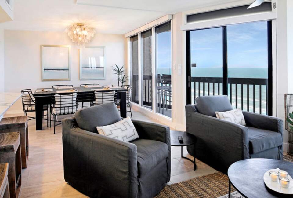 Open living room with gorgeous views of The Gulf