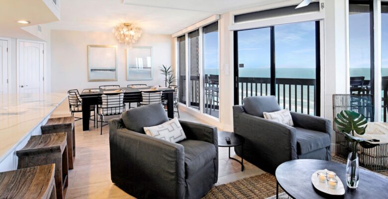 Open living room with gorgeous views of The Gulf