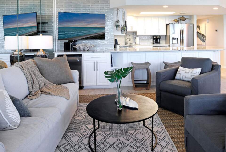 Open living room to kitchen