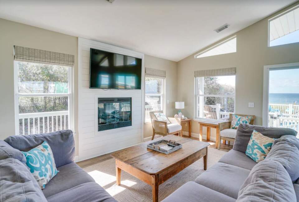 Open living space with fireplace