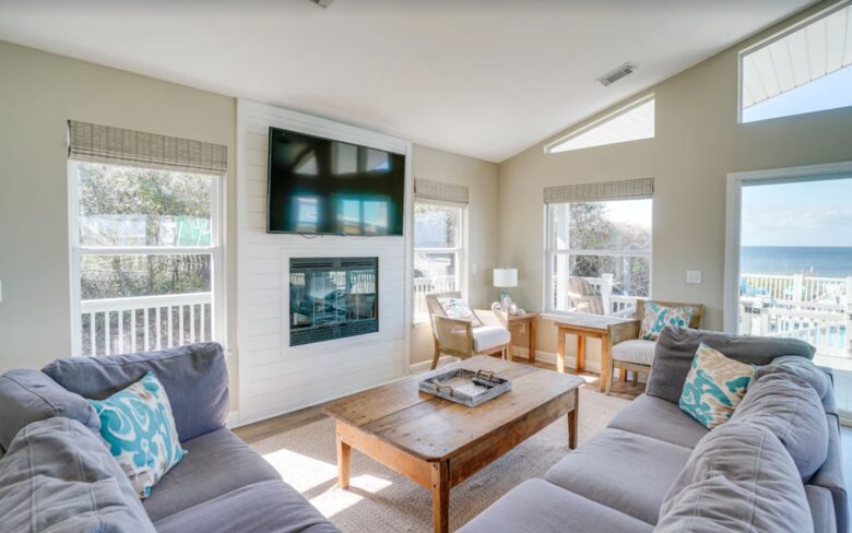 Open living space with fireplace