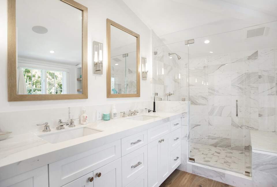 Home Exchange in Laguna Beach, CA, master bathroom with double vanity