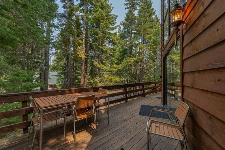 Home Exchange in Tahoma, CA, outdoor deck with dining table
