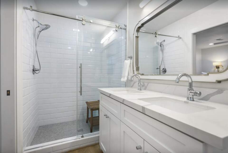 Beautiful guest room with walk-in shower