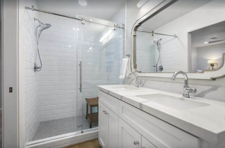 Beautiful guest room with walk-in shower