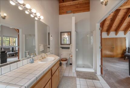 Home Exchange in Tahoma, CA, master bathroom with walk in shower