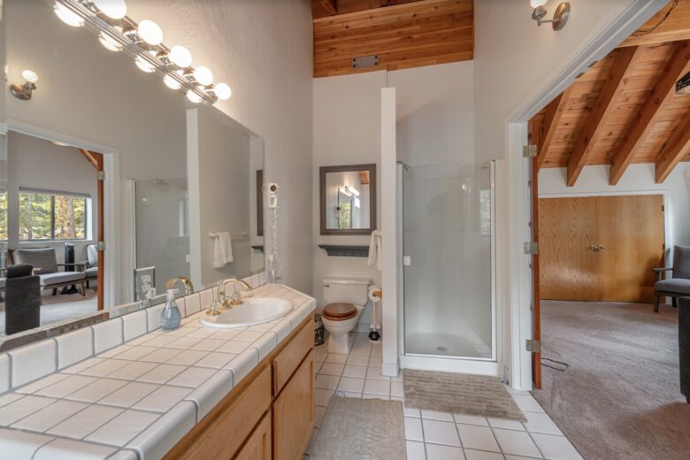 Home Exchange in Tahoma, CA, master bathroom with walk in shower