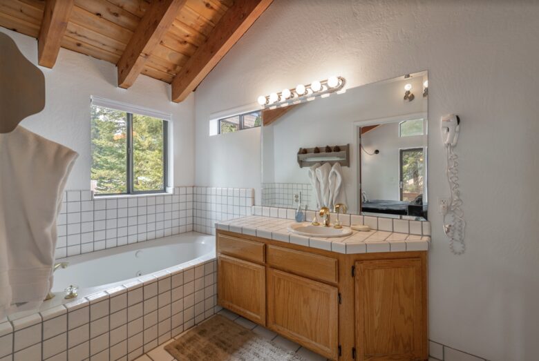 Home Exchange in Tahoma, CA, master bathroom with soaker tub