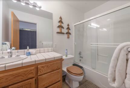 Home Exchange in Tahoma, CA, guest bathroom with shower tub combo