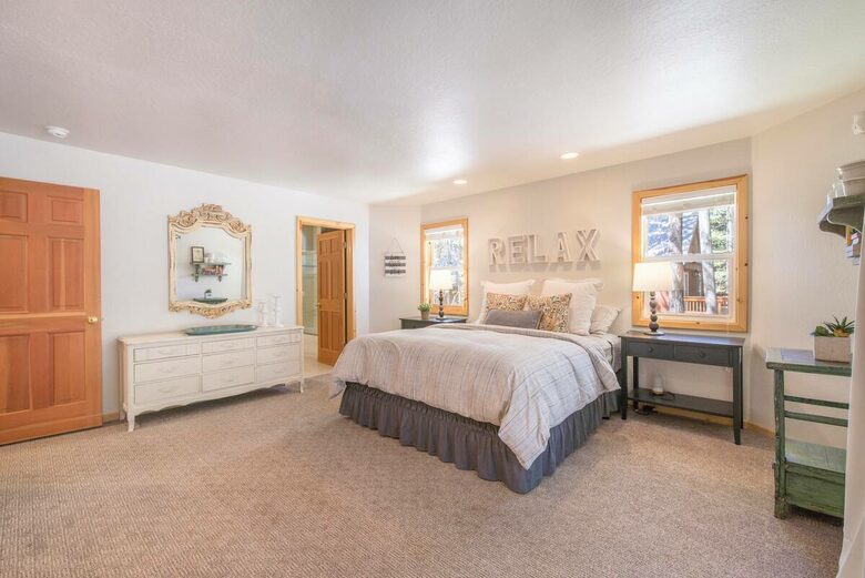 Home Exchange in Truckee, CA, master suite with king bed and deck