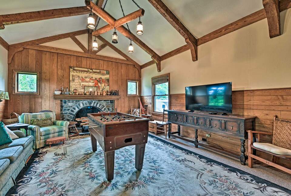 A game room, which now features a felt billiards table