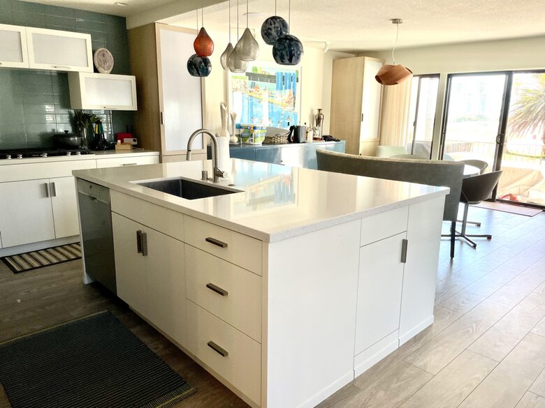 Home Exchange in Oxnard, CA modern kitchen with fun lighting