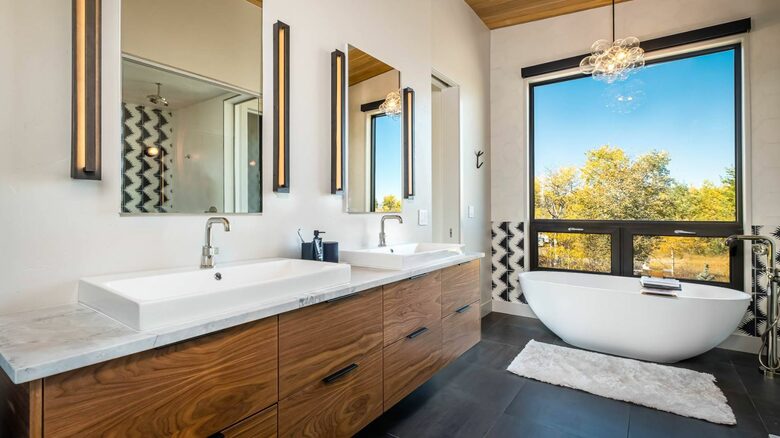 Master bathroom with views