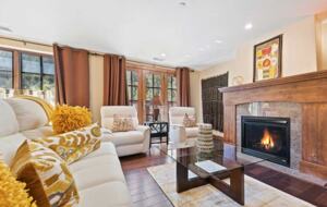 Open living room with gas fireplace