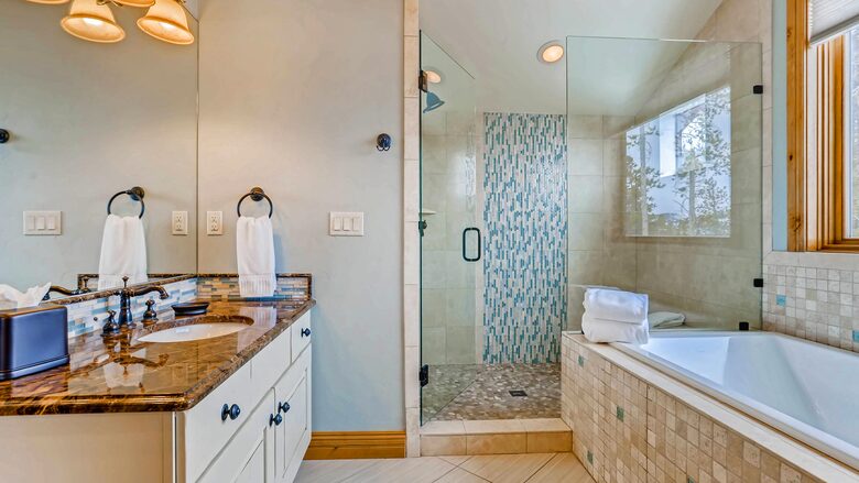 Home Exchange in Breckenridge, CO master bathroom with walk in shower