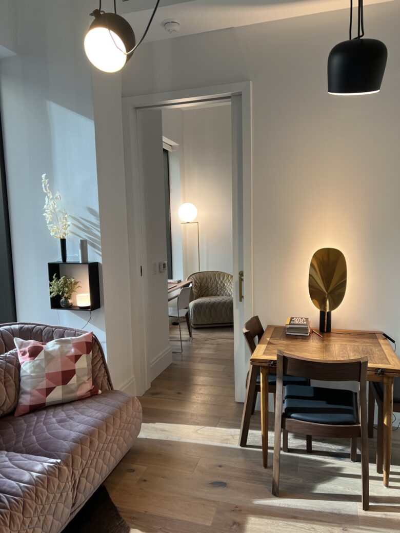 View from living room into master bedroom