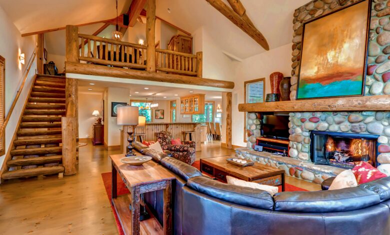 Open living room with fireplace