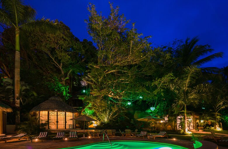 Home Exchange in Sayulita Nay. Mexico, night time pool view