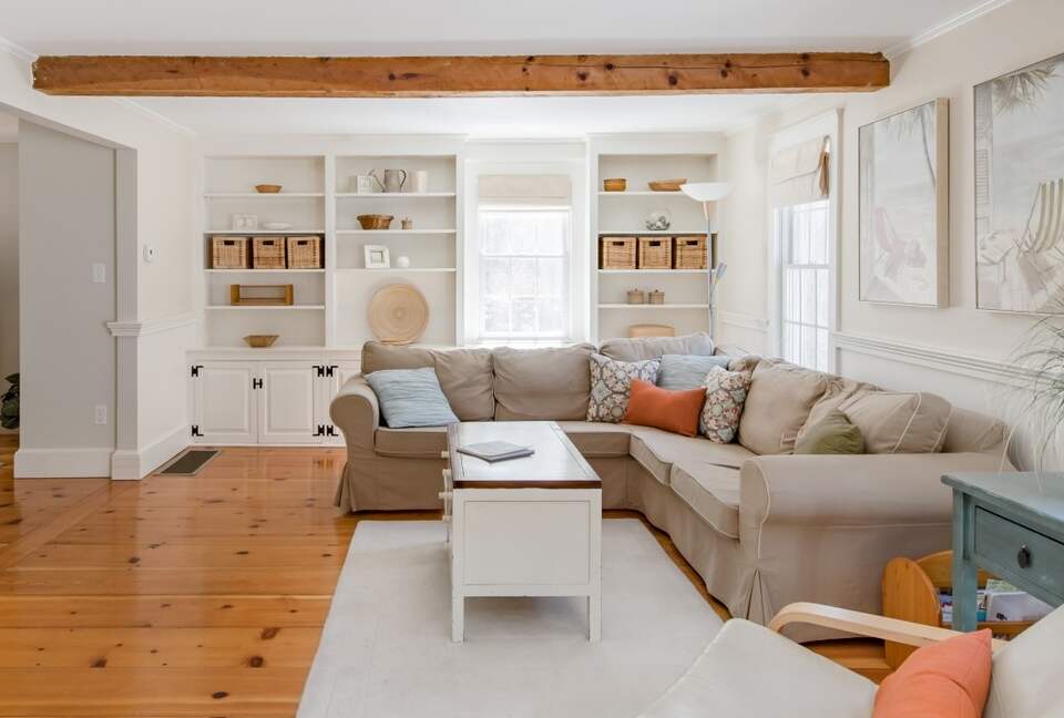 Family Room with Plenty of Seating, Wide Pine Floors