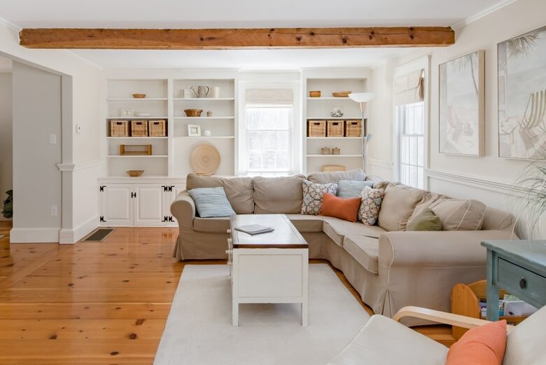 Family Room with Plenty of Seating, Wide Pine Floors