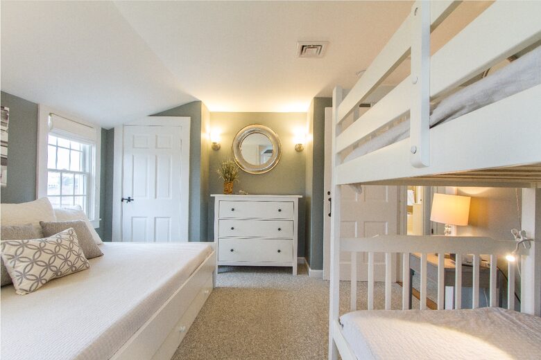 2nd Floor Bedroom with Full Size Bed and Bunk Beds, and an Ocean View