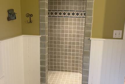 Walk-in tiled shower