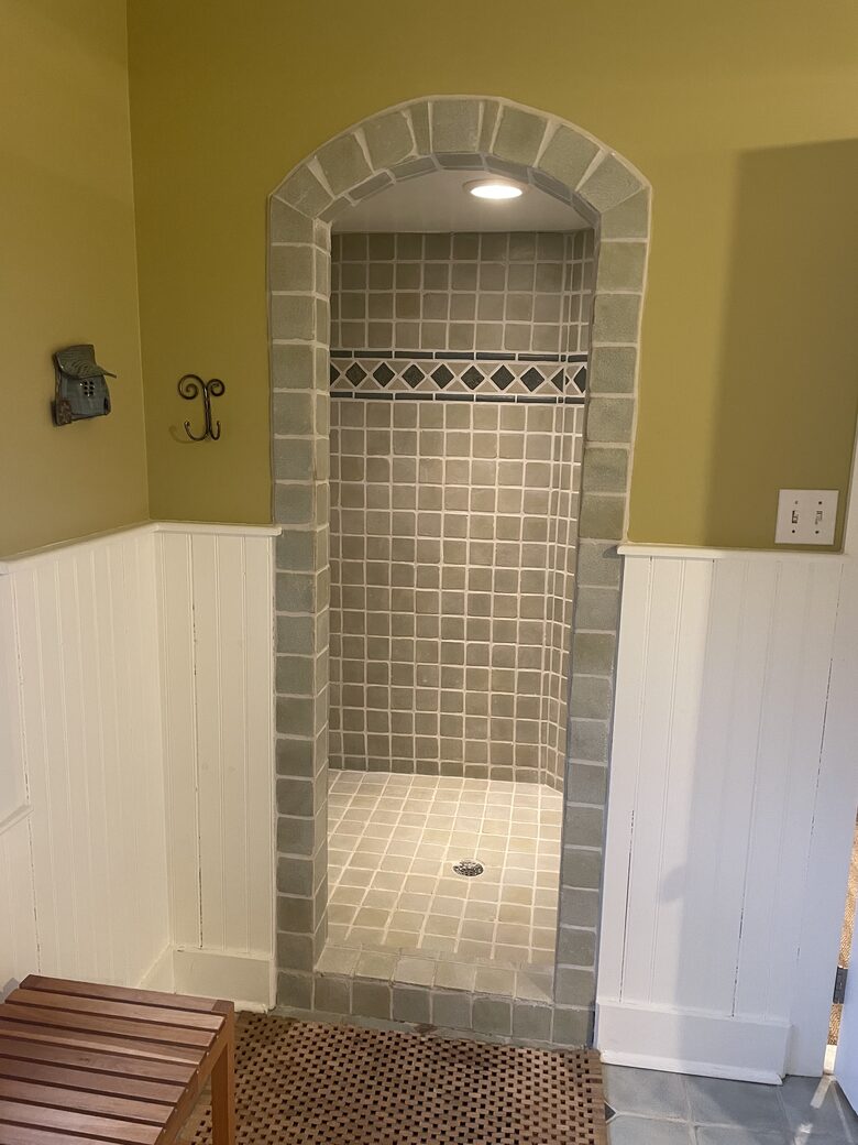 Walk-in tiled shower