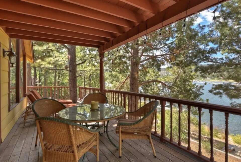 Covered deck overlooking lake